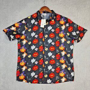 SSLR Shirt 2XL Black Pumpkin Print Short Sleeve Halloween Hawaiian Vacation NWT